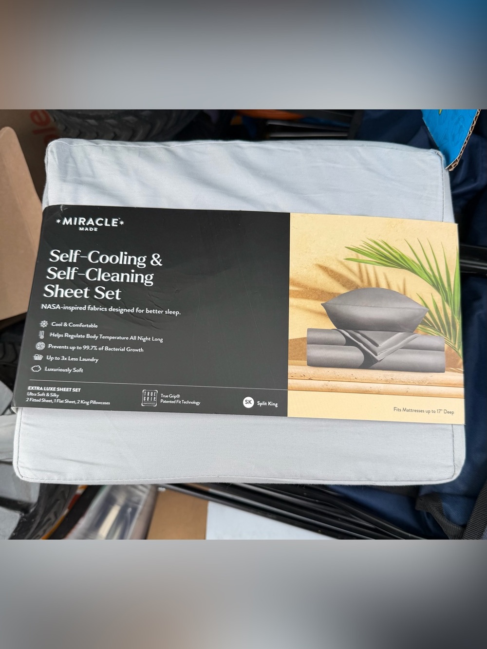 Miracle Made Self-Cooling & Self-Cleaning Split King Sheet Set Gray Silver